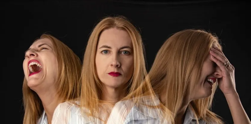 Conceptual portrait suggesting overlapping inner parts and conflicting emotions