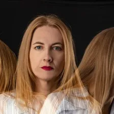 Conceptual portrait suggesting overlapping inner parts and conflicting emotions